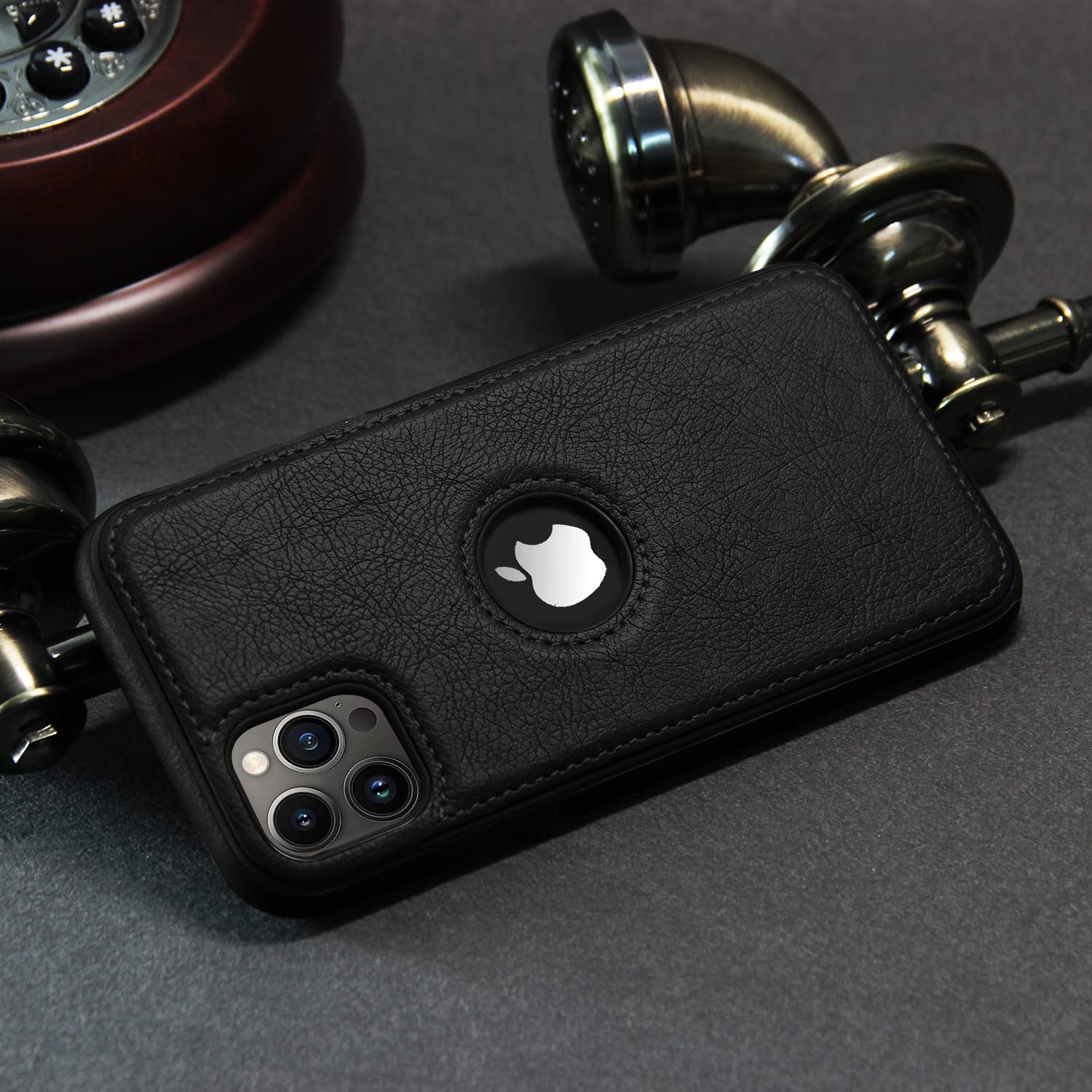 Pikkme iPhone 14 Pro Max Leather Back Case Black