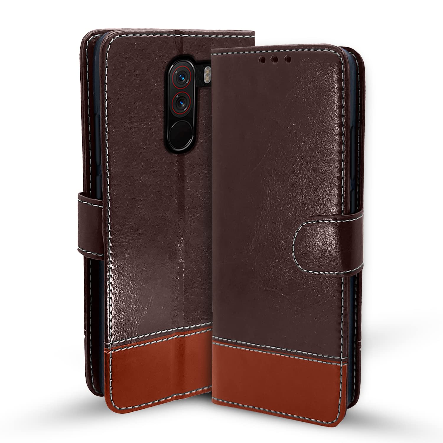 Pikkme Mi Poco F1 Constrast Flip Cover | Coffee & Brown