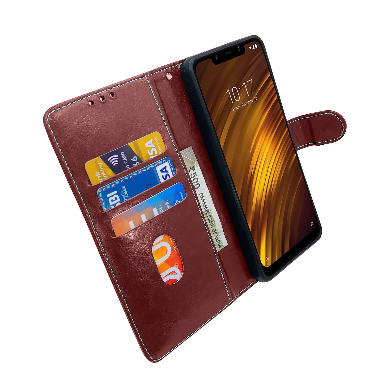 Pikkme Mi Poco F1 Constrast Flip Cover | Brown & Coffee