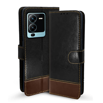 Pikkme Vivo V25 Pro 5G Constrast Flip Cover | Black & Brown