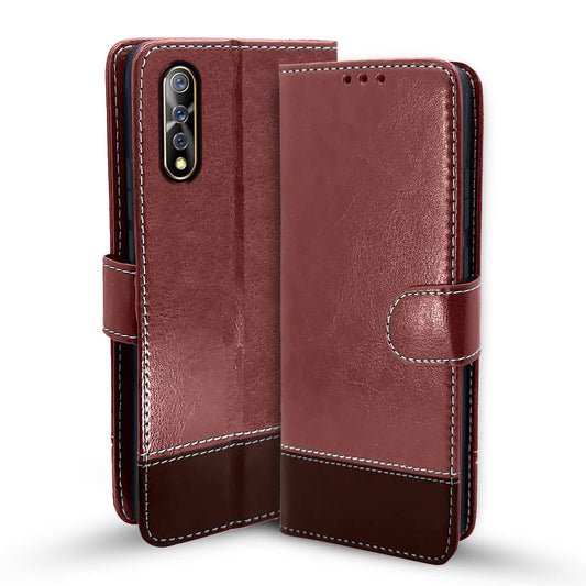 Pikkme Vivo S1 Constrast Flip Cover | Brown & Coffee