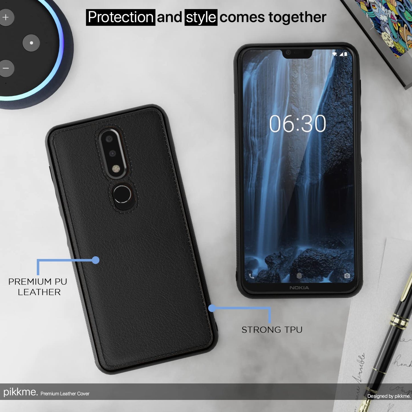 Pikkme Nokia 6.1 Plus Leather Back Cover | Black