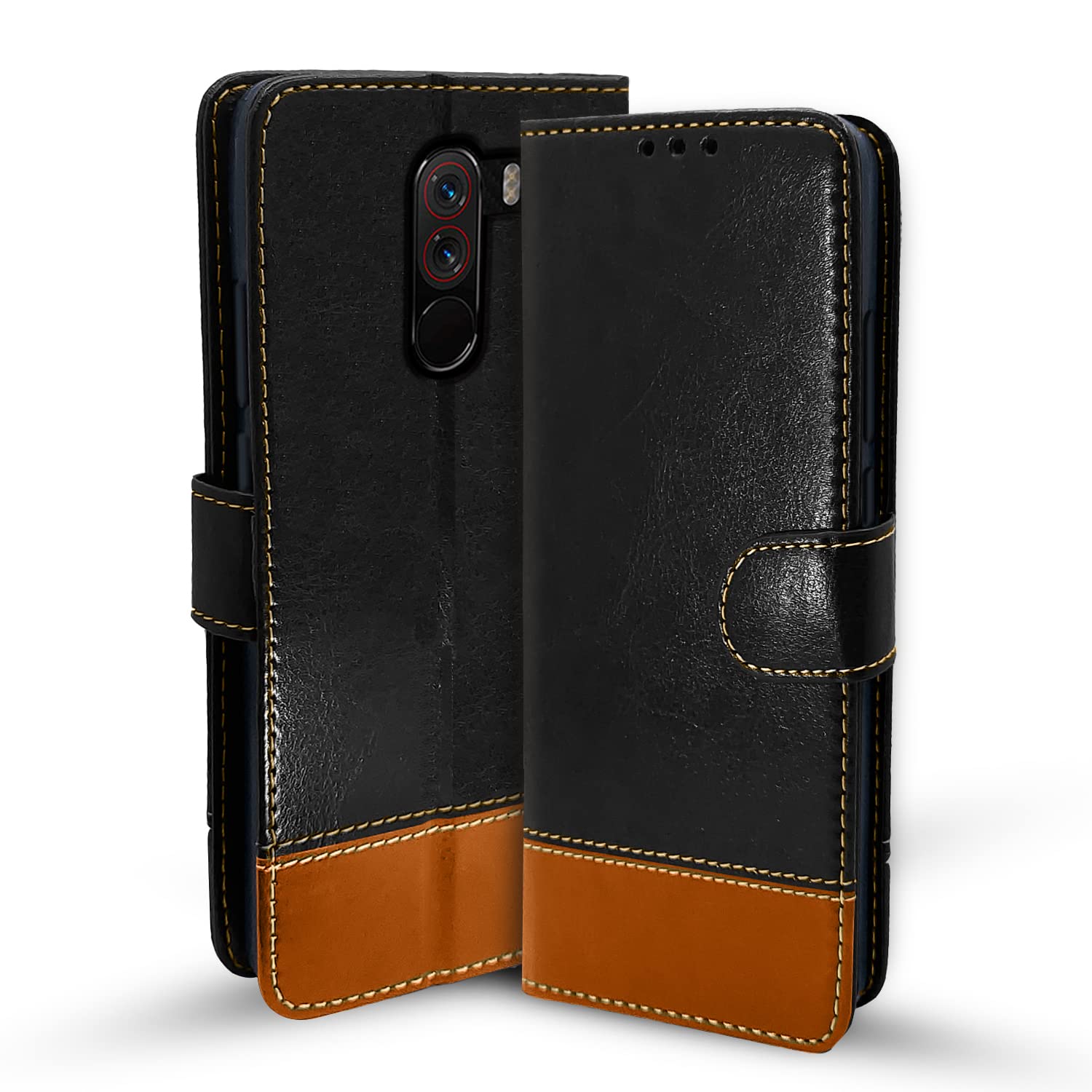 Pikkme Mi Poco F1 Constrast Flip Cover | Black & Brown