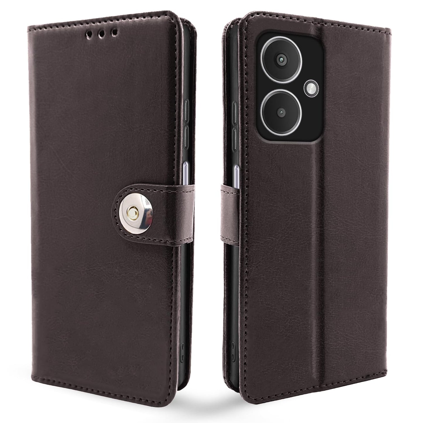 Pikkme Redmi 13C 5G Button Flip Cover (Coffee)