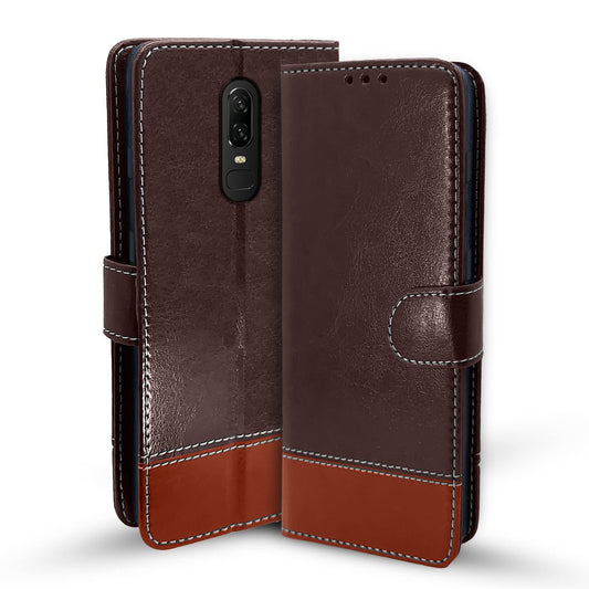 Pikkme OnePlus 6  Constrast Flip Cover | Coffee & Brown