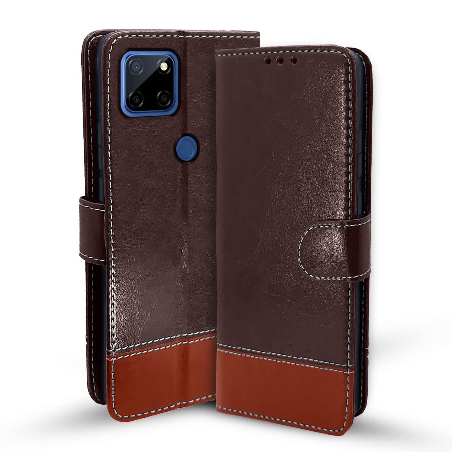 Pikkme Realme C12 / C15 / C25 / C25s / Narzo 20 / 30A Constrast Flip Cover | Coffee & Brown