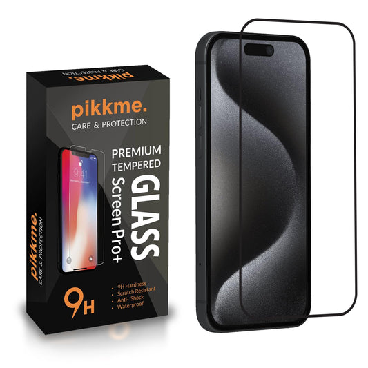 Pikkme iPhone 15 Pro Tempered Glass Screen Protector Edge To Edge Coverage With Easy Installation Kit