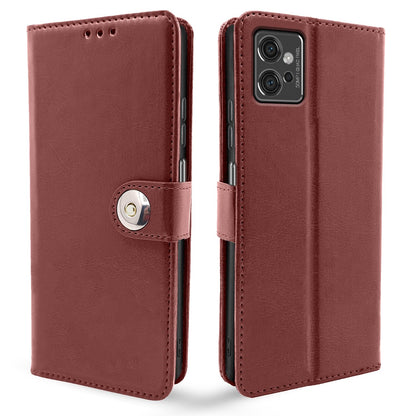 Pikkme Moto G32 Button Flip Cover (Brown)