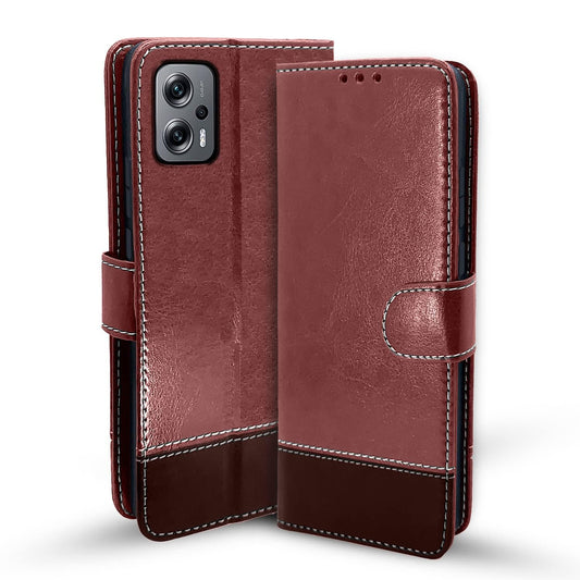 Pikkme Redmi K50i Constrast Flip Cover | Brown & Coffee