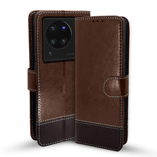 Pikkme Vivo X80 Pro Constrast Flip Cover | Brown & Coffee