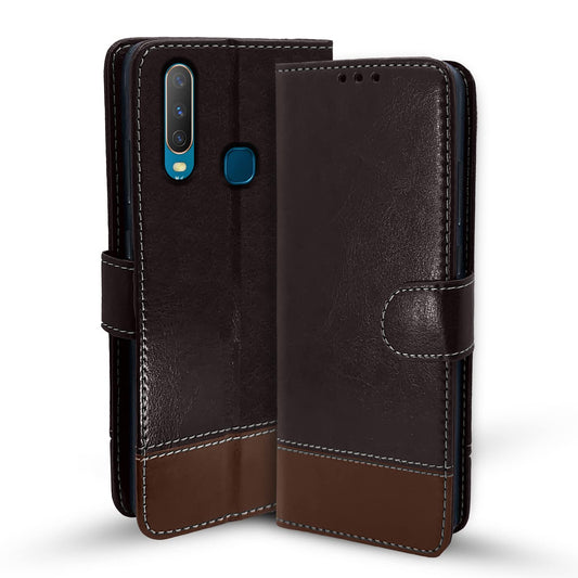 Pikkme Vivo Y12 / Y15 / Y17 / U10 Constrast Flip Cover |  Coffee & Brown