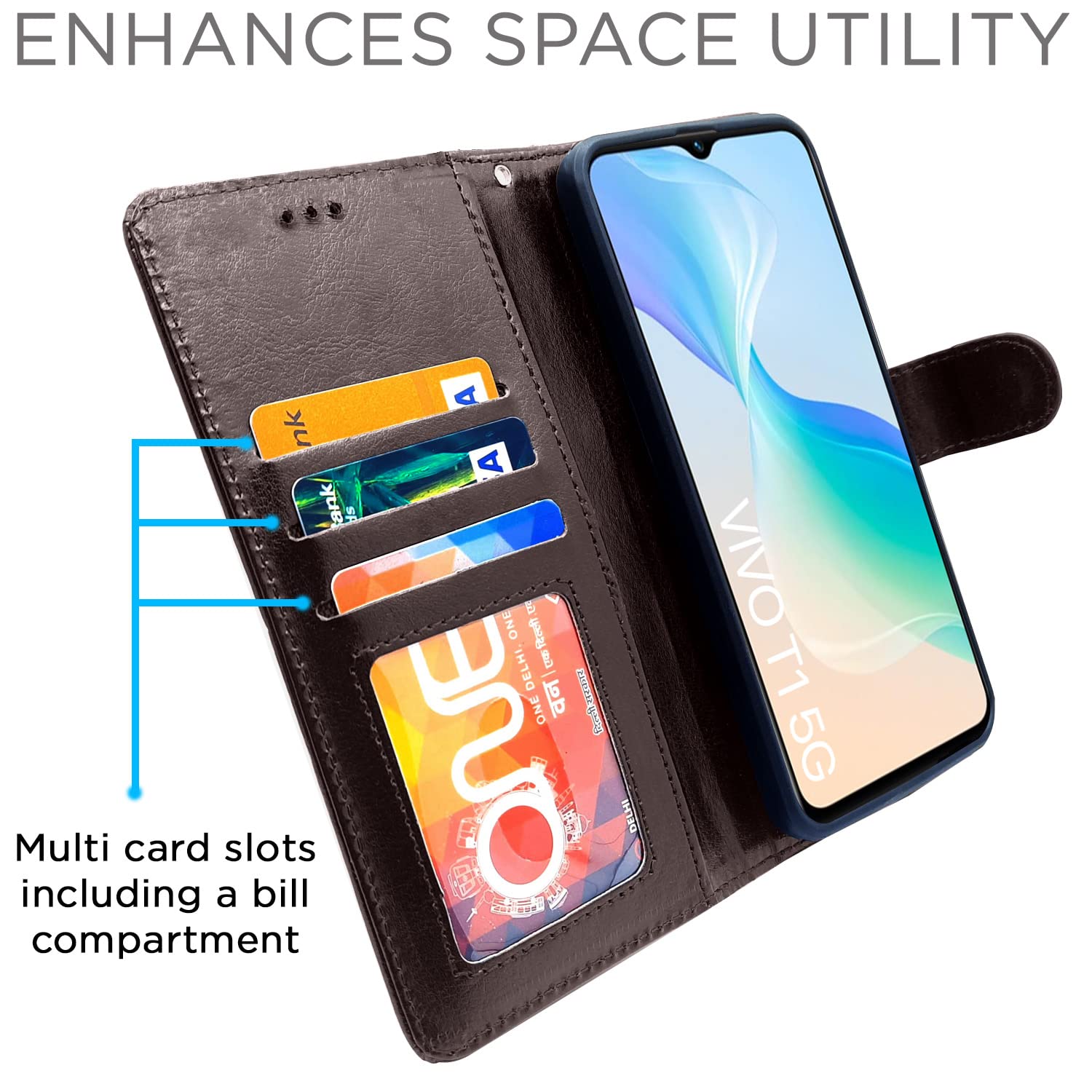 Pikkme Vivo T1 5G / Vivo Y75 5G / IQOO Z6 5G Vintage Flip Cover | Coffee