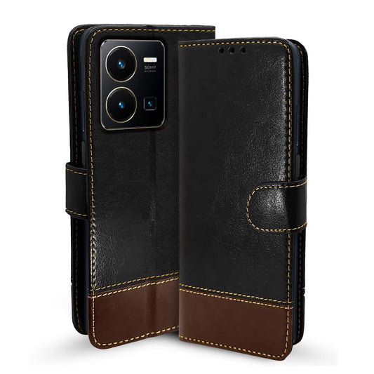 Pikkme Vivo Y35 Constrast Flip Cover | Black & Brown