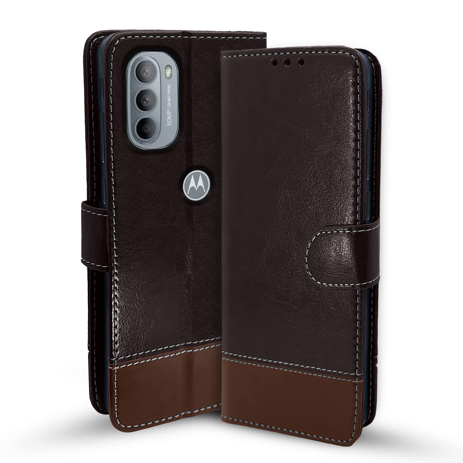 Pikkme Moto G31 Contrast Flip Cover (Coffee)