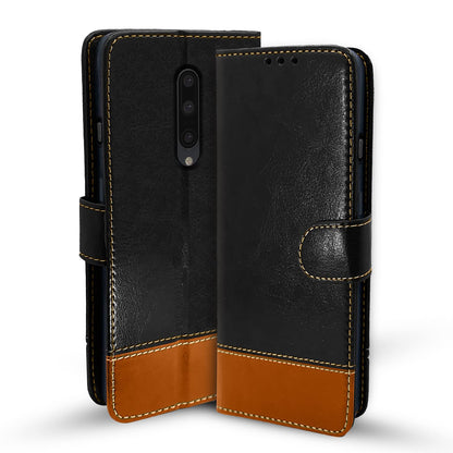 Pikkme OnePlus 7 Pro Constrast Flip Cover | Black & Brown