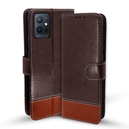 Pikkme Vivo T1 5G / Vivo Y75 5G / iQOO Z6 5G Constrast Flip Cover | Coffee & Brown