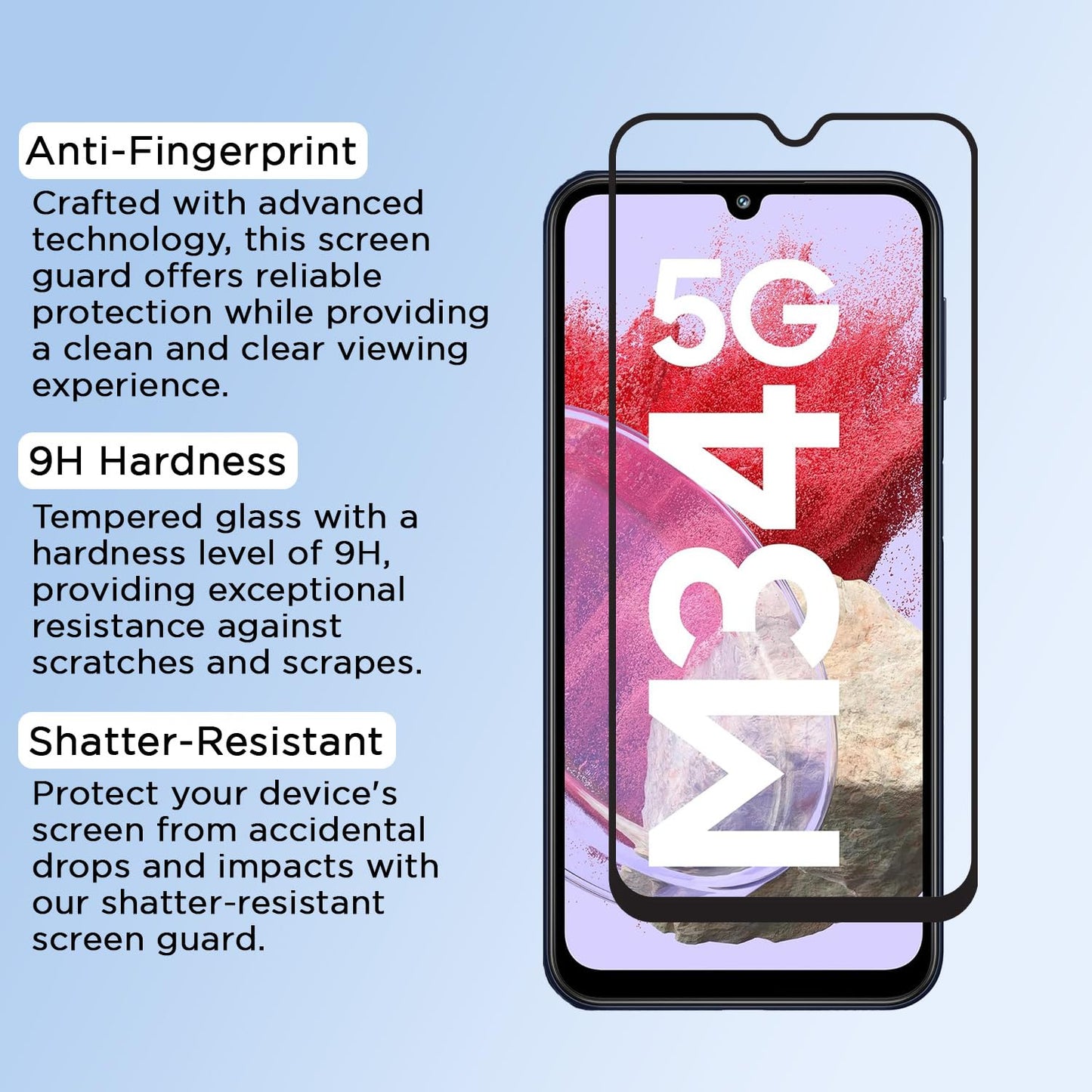 Pikkme Samsung Galaxy M34 5G Tempered Glass Screen Protector Edge To Edge Coverage With Easy Installation Kit