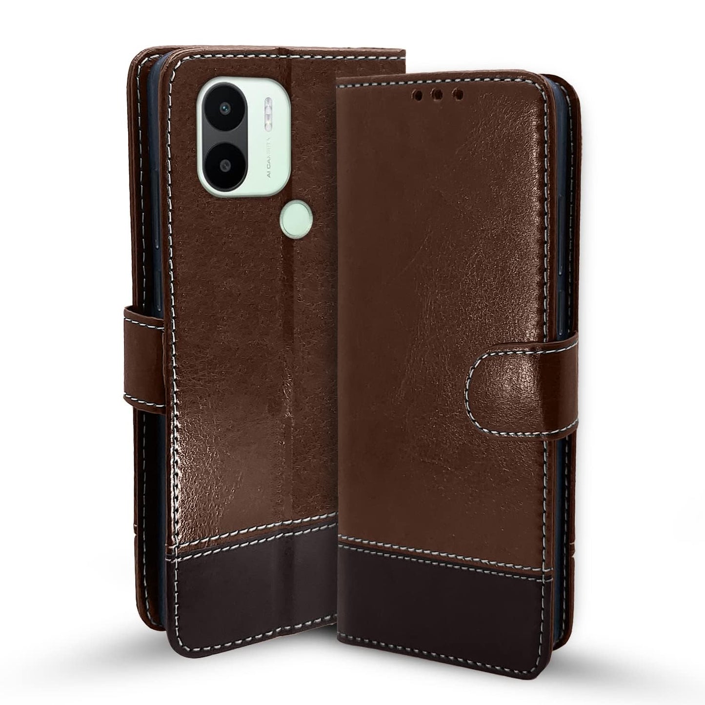 Pikkme Redmi A1 Plus Constrast Flip Cover | Brown & Coffee