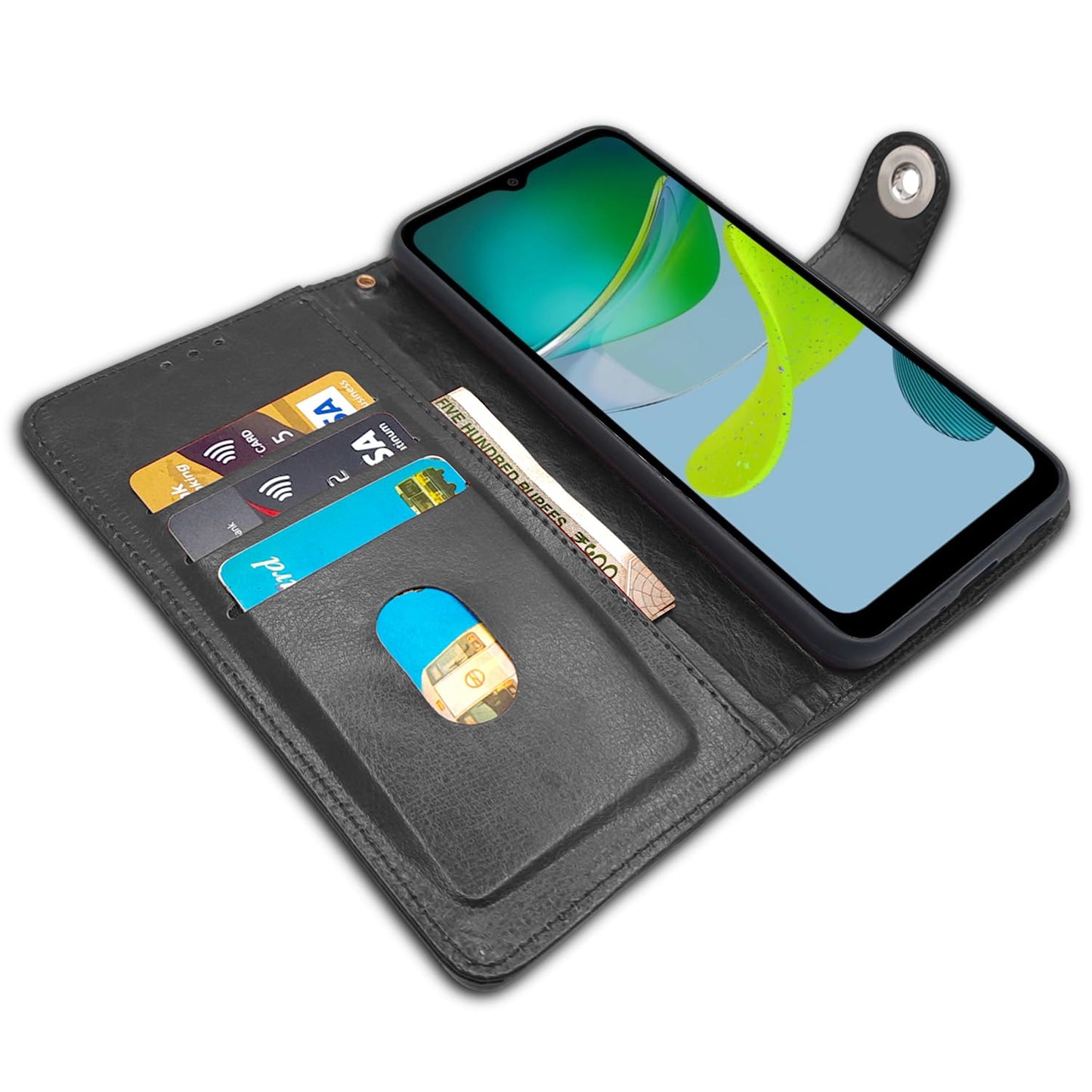 Pikkme Moto E13 Button Flip Cover (Black)