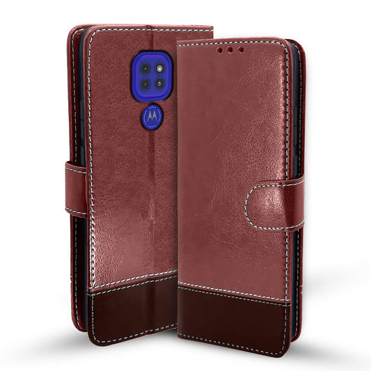 Pikkme Moto G9 Contrast Flip Cover (Brown)