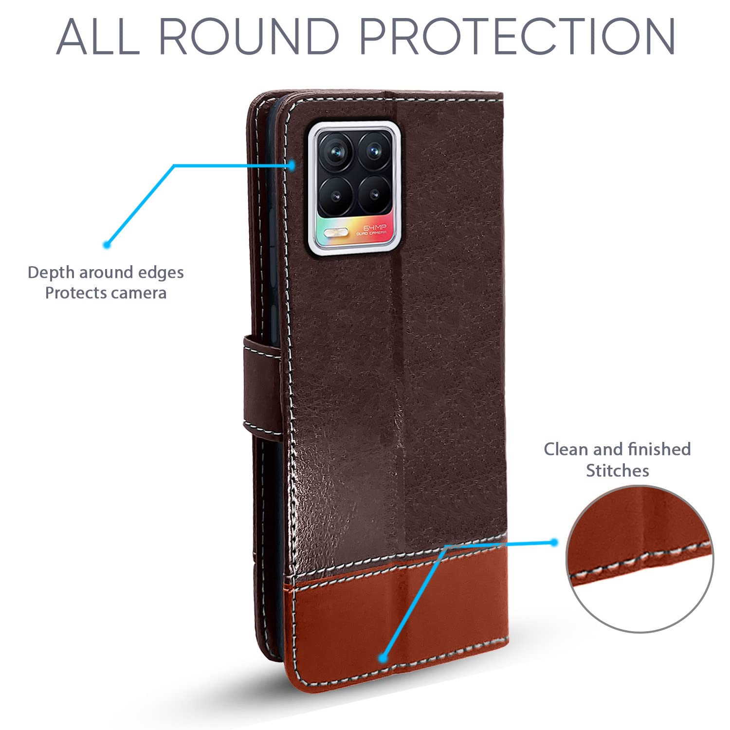 Pikkme Realme 8 4G / Realme 8 Pro  Constrast Flip Cover | Coffee & Brown