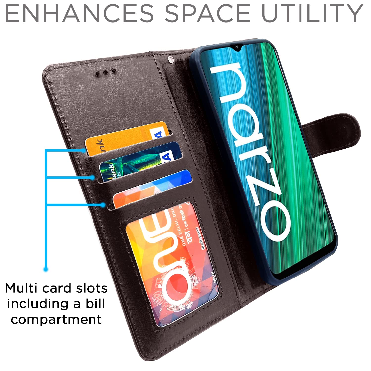Pikkme Realme Narzo 50A Vintage Flip Cover | Coffee