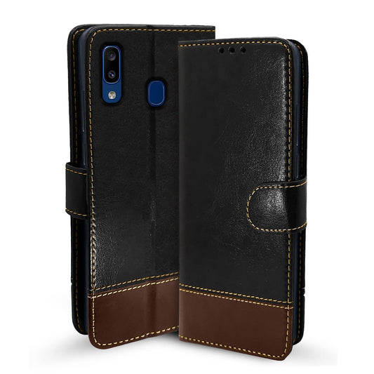 Pikkme Samsung Galaxy A20 / A30 Constrast Flip Cover | Black & Brown