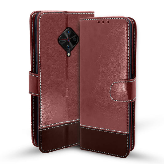 Pikkme Vivo S1 Pro Constrast Flip Cover | Brown & Coffee