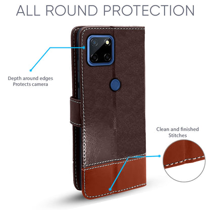 Pikkme Realme C12 / C15 / C25 / C25s / Narzo 20 / 30A Constrast Flip Cover | Coffee & Brown