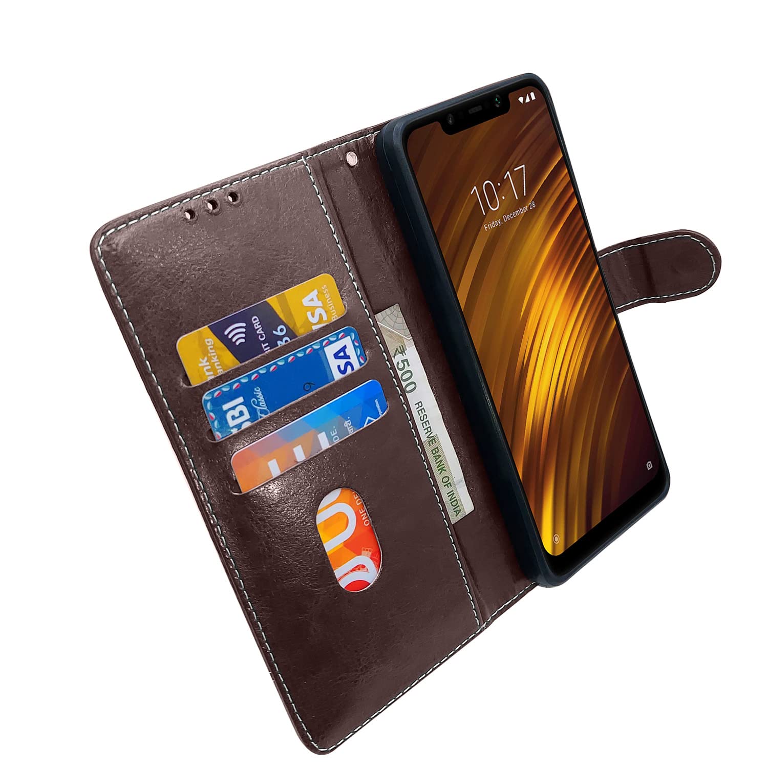 Pikkme Mi Poco F1 Constrast Flip Cover | Coffee & Brown