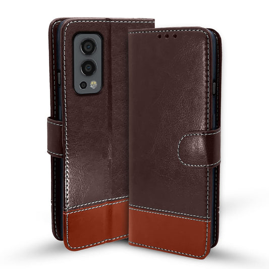 Pikkme OnePlus Nord 2 5G Constrast Flip Cover | Coffee & Brown