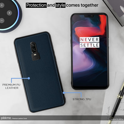 Pikkme OnePlus 6 Leather Back Cover | Blue