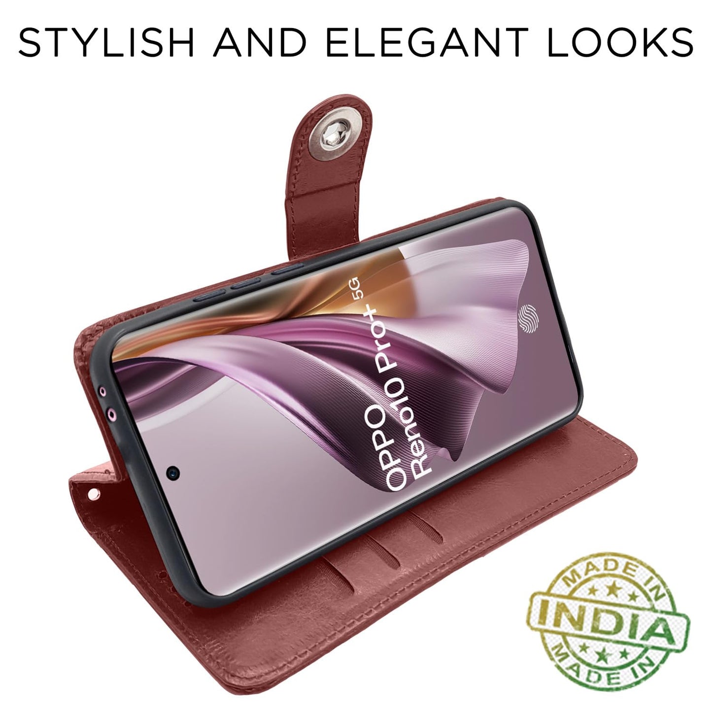 Pikkme Oppo Reno 10 Pro Plus 5G Button Flip Cover (Brown)