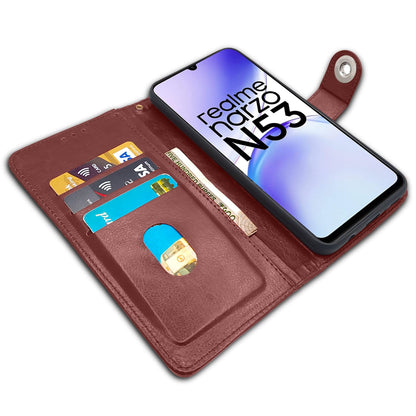 Pikkme Realme Narzo N53 / C53 Button Flip Cover (Brown)