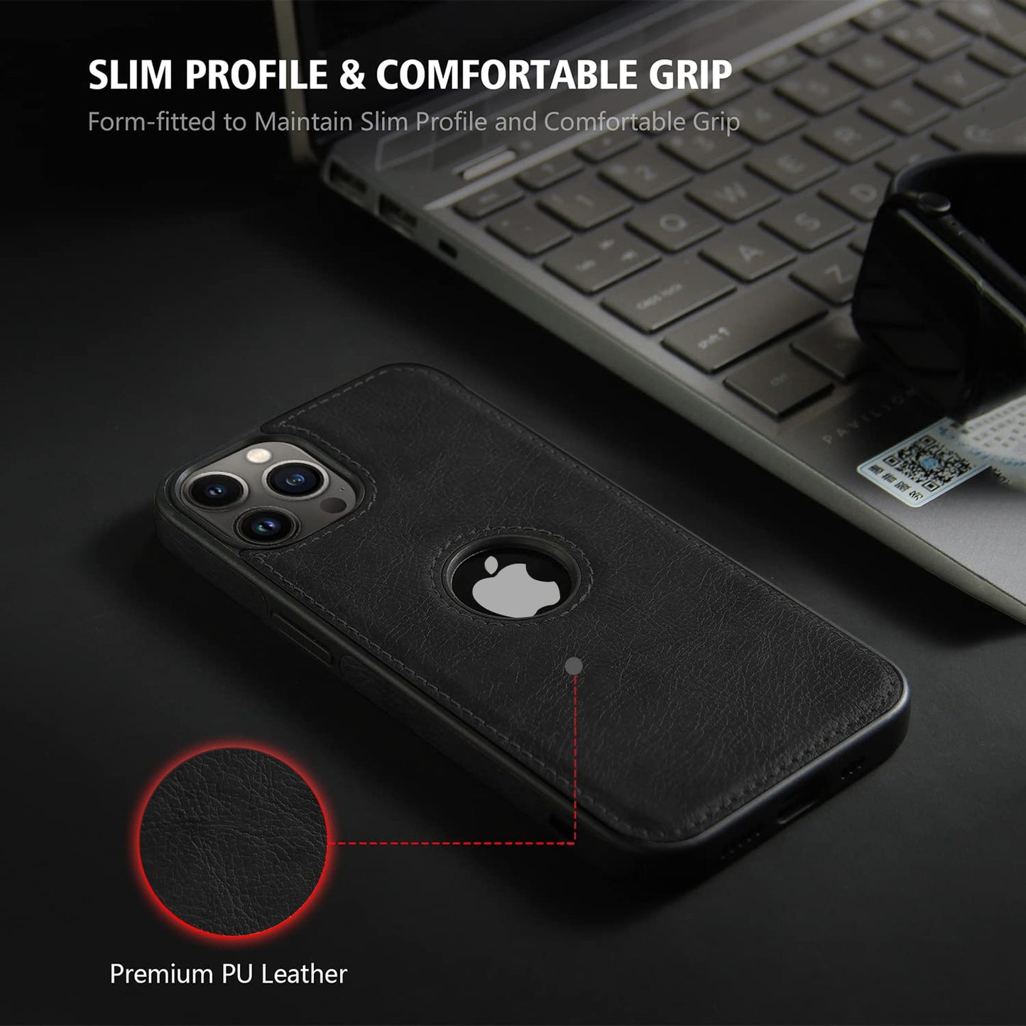 Pikkme iPhone 14 Pro Max Leather Back Case Black