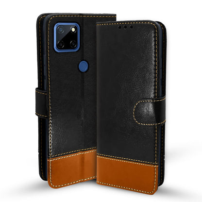 Pikkme Realme C12 / C15 / C25 / C25s / Narzo 20 / 30A Constrast Flip Cover | Black & Brown