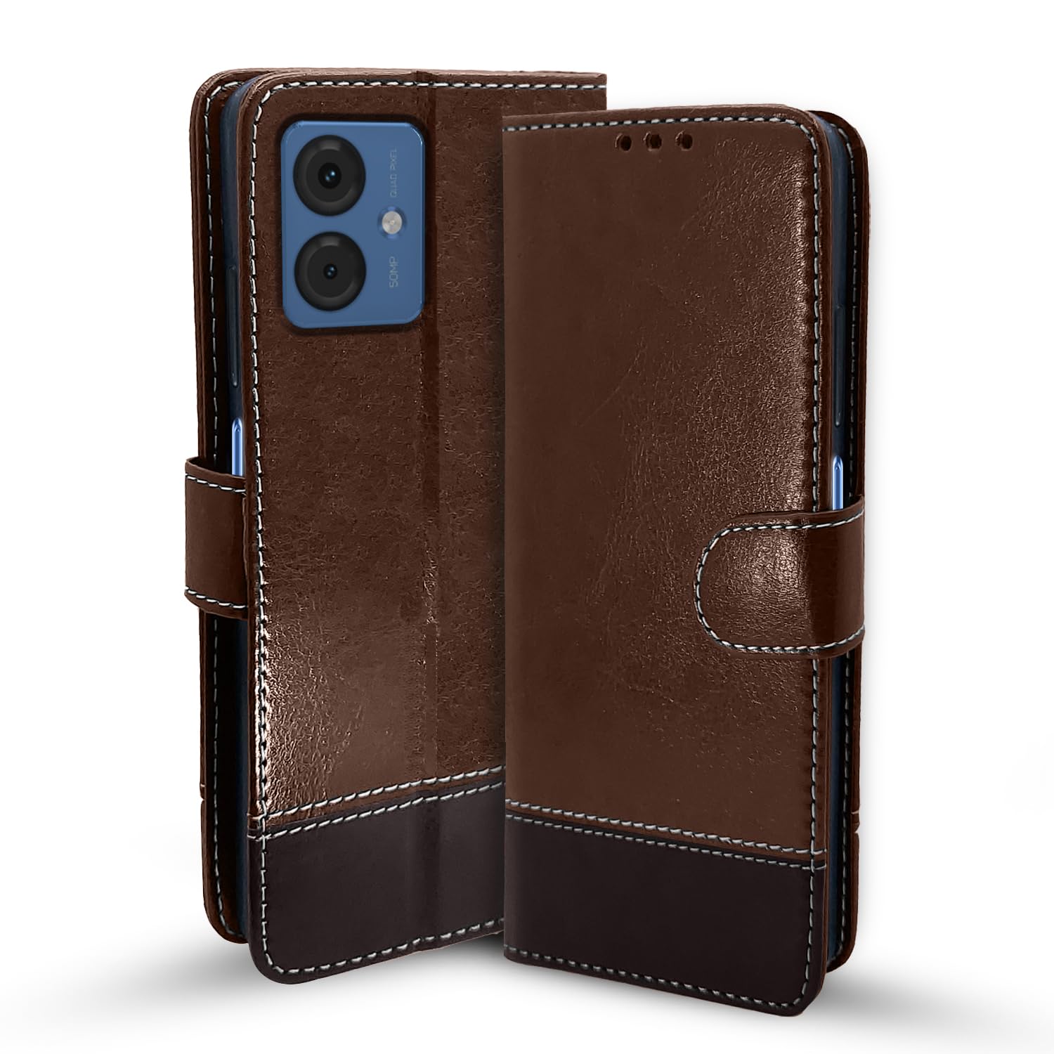 Pikkme Moto G14 Contrast Flip Cover (Brown)