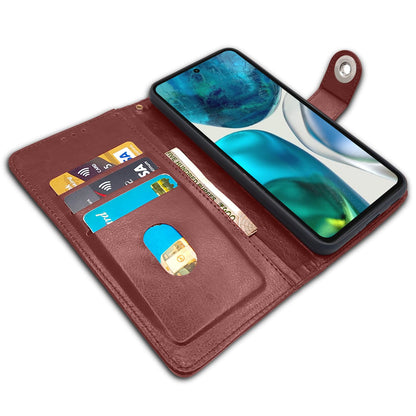 Pikkme Moto G52 Button Flip Cover (Brown)