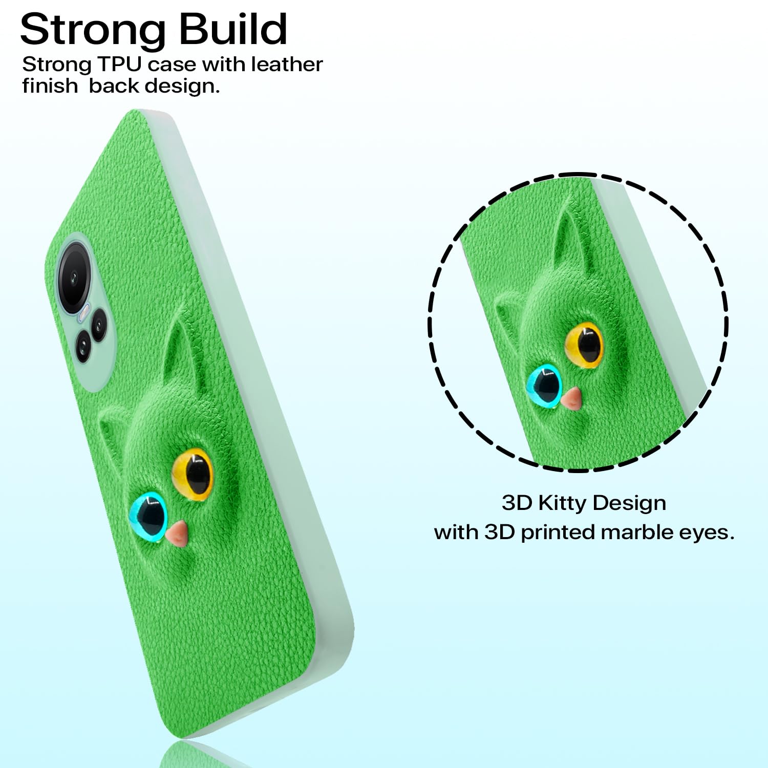 Pikkme Oppo Reno 10 5G Kitty Back Cover (Green)