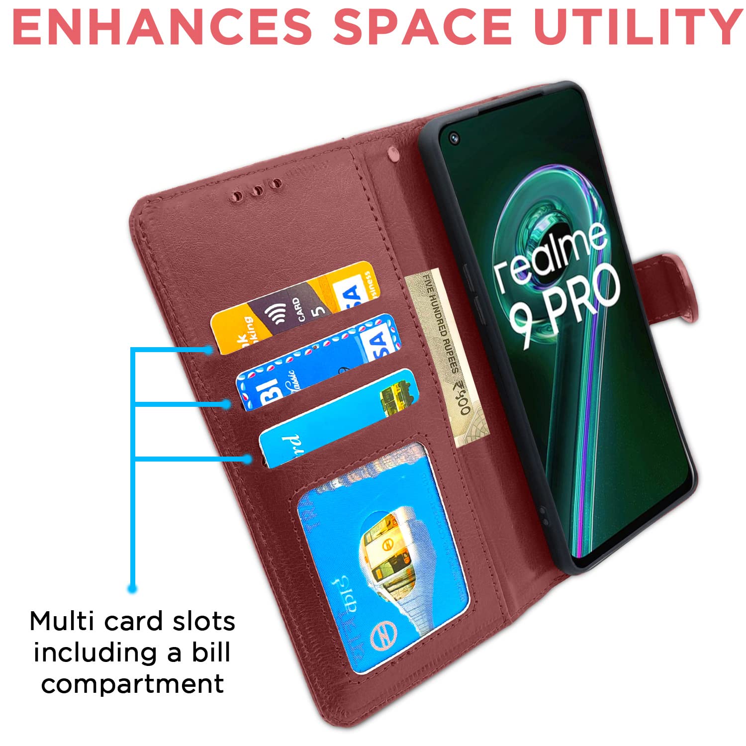 Pikkme Realme 9 Pro Vintage Flip Cover | Brown