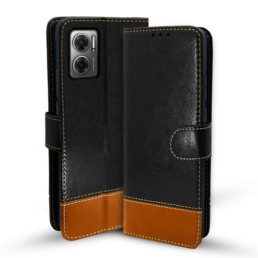 Pikkme Mi Redmi 11 Prime 5G Constrast Flip Cover | Black & Brown