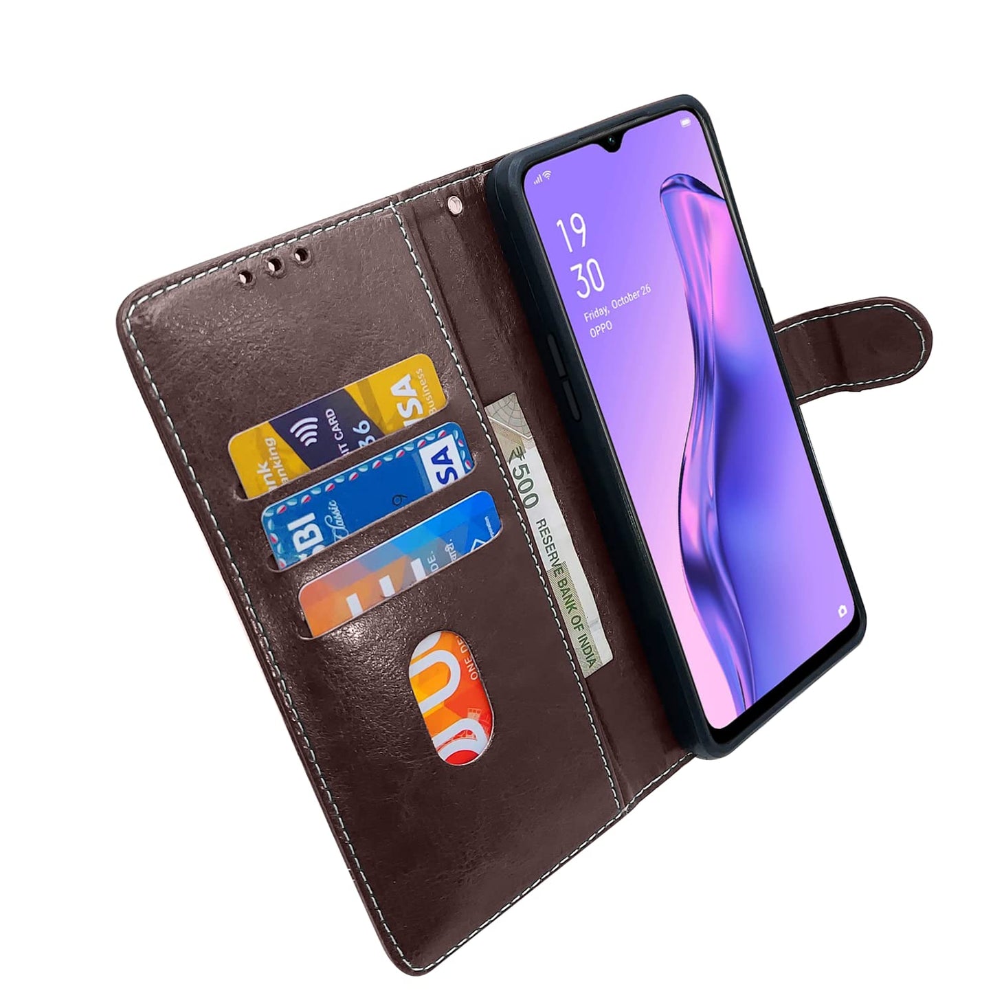 Pikkme Oppo A31 Constrast Flip Cover | Coffee & Brown