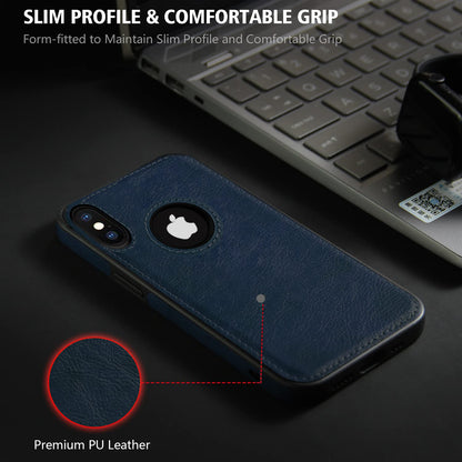 Pikkme iPhone X/Xs Leather Back Cover | Blue