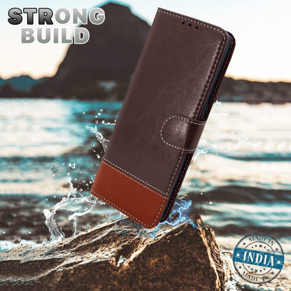 Pikkme Realme C35 Constrast Flip Cover | Coffee & Brown