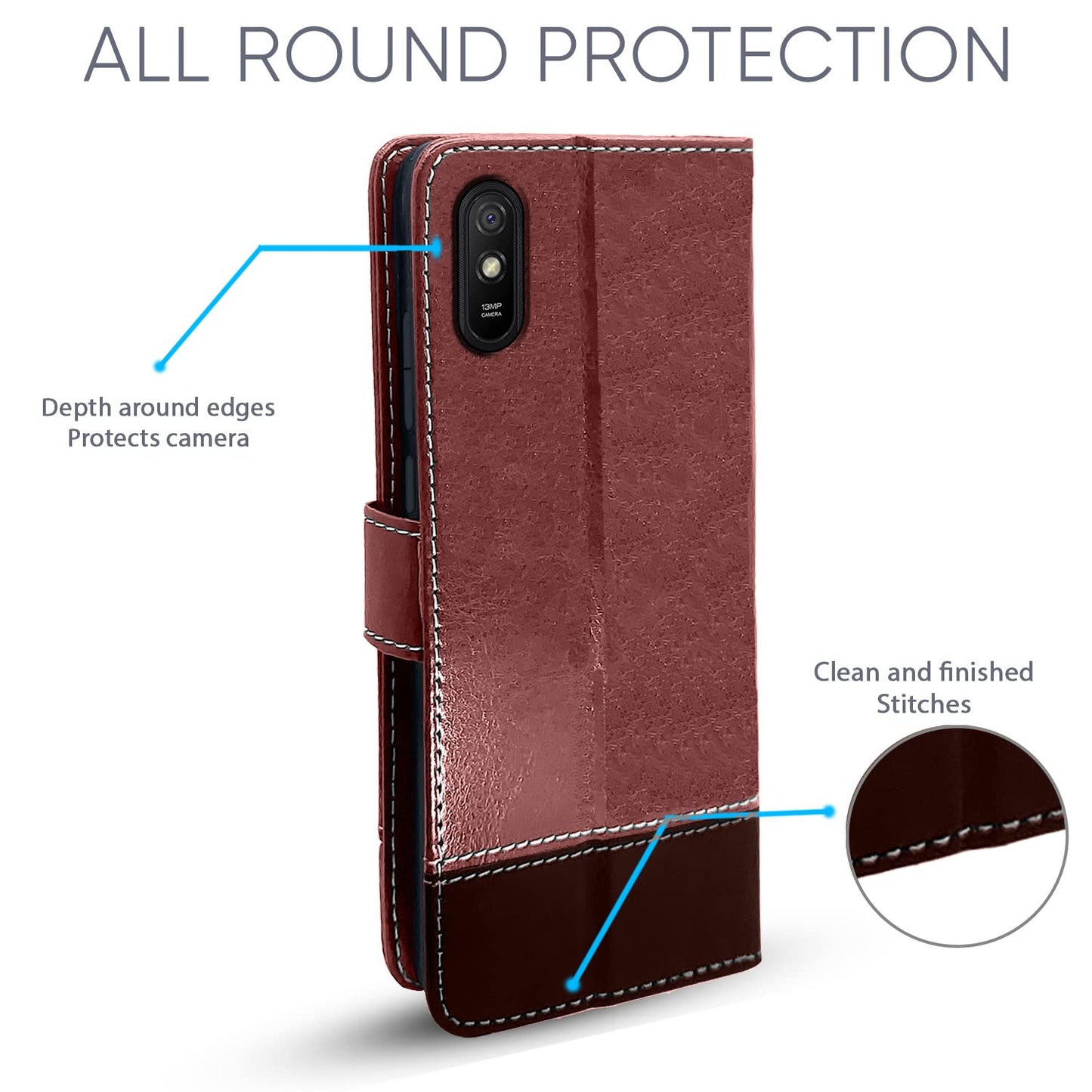 Pikkme Mi Redmi 9A / 9i / 9A Sport Constrast Flip Cover | Brown & Coffee