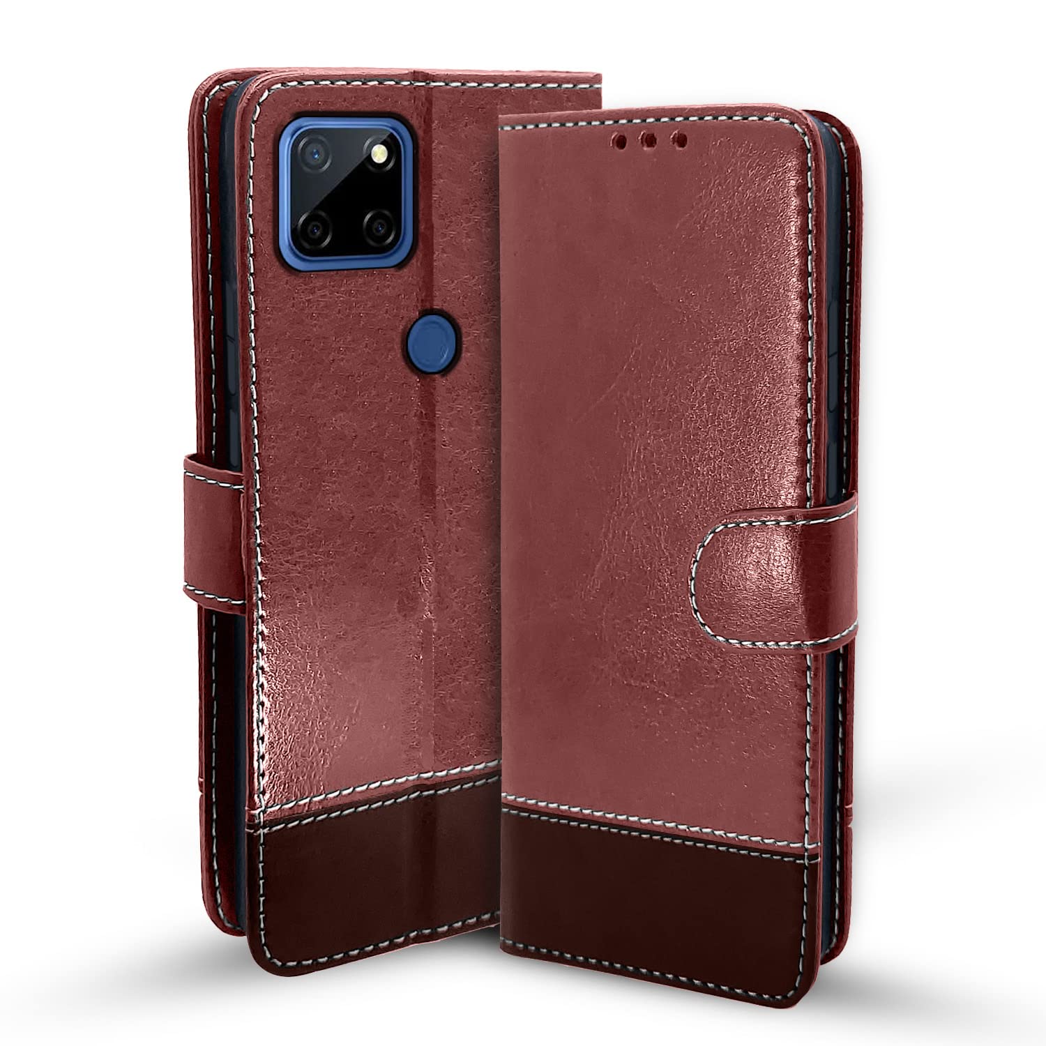 Pikkme Realme C12 / C15 / C25 / C25s / Narzo 20 / 30A Constrast Flip Cover | Brown & Coffee