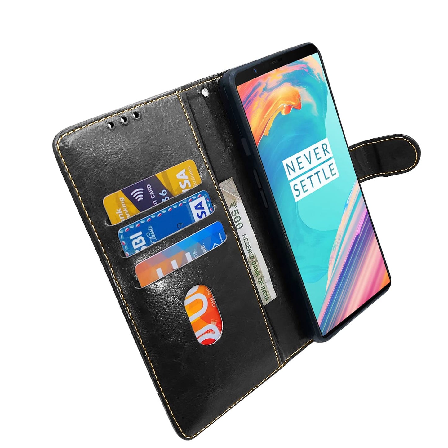 Pikkme OnePlus 5T Constrast Flip Cover | Black & Brown