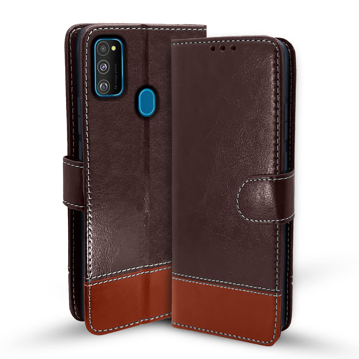 Pikkme Samsung Galaxy M21 / M30s / M21 2021 Constrast Flip Cover | Coffee & Brown