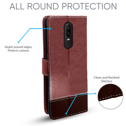 Pikkme OnePlus 6  Constrast Flip Cover | Brown & Coffee