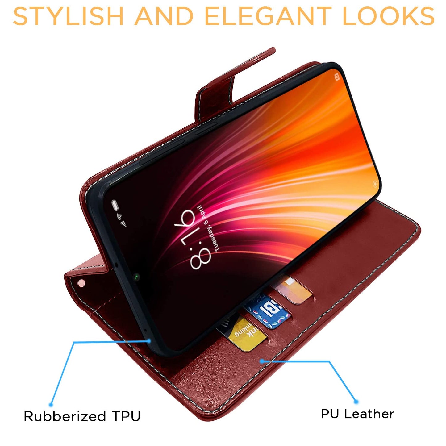 Pikkme Mi Redmi Note 8 Constrast Flip Cover | Brown & Coffee